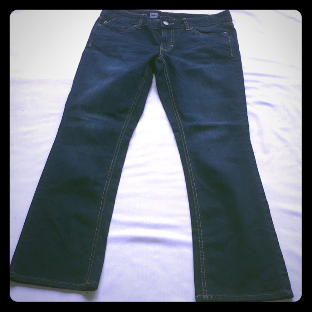 Dark denim bootcut jeans.  Size 8 Short.